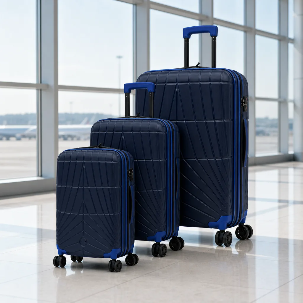 Rolling Joy navy PC 3-piece trolley case set 20 to 28 inch wholesale