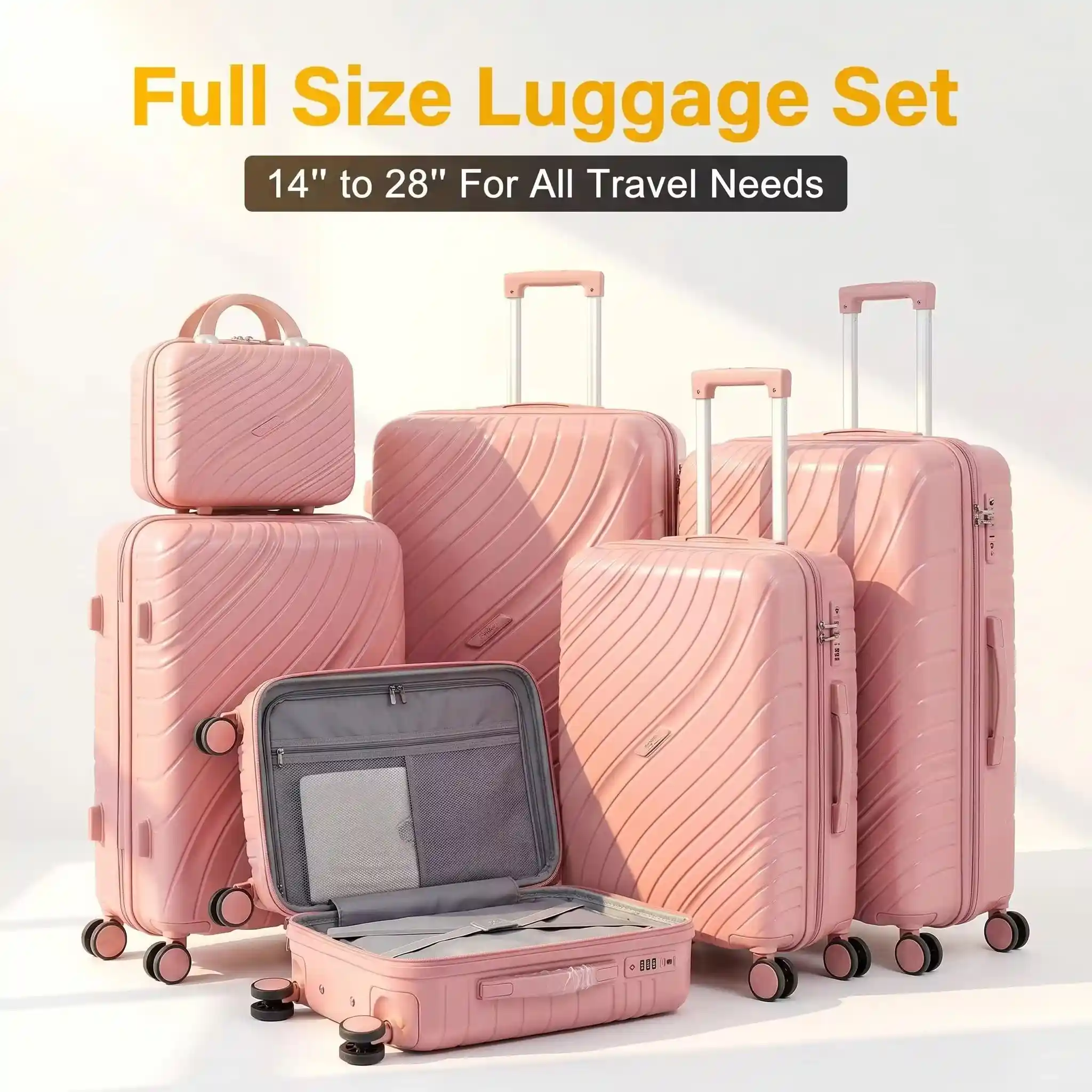 Rolling Joy blush pink PP 5-piece size set trolley luggage wholesale