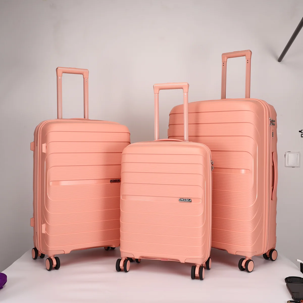 Rolling Joy OEM PP trolley case set peach pink 3-piece color view 3